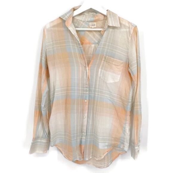 J. Crew The Perfect Shirt Plaid Button-Up Shirt Peach Lightweight Cotton XS‎ - Picture 1 of 6